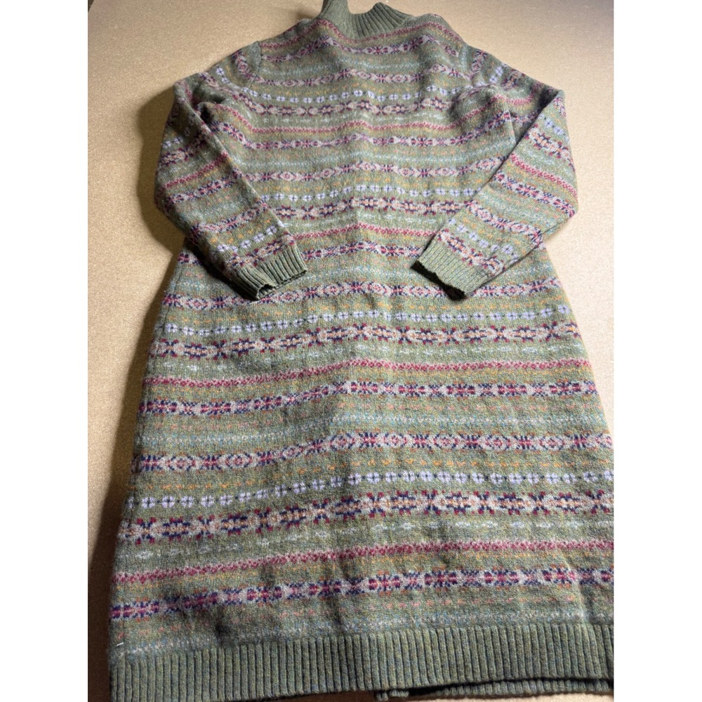 Lauren Ralph Lauren Green Fair Isle Lambswool Duster Cardigan Sweater XL - Picture 4 of 10